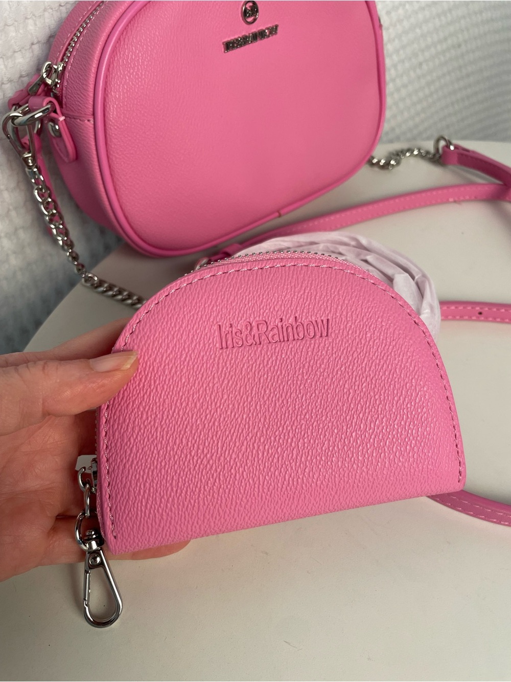Iris & Rainbow Night Out Crossbody Bag in Bubble Gum Pink with Coin Pouch - Picture 8 of 15